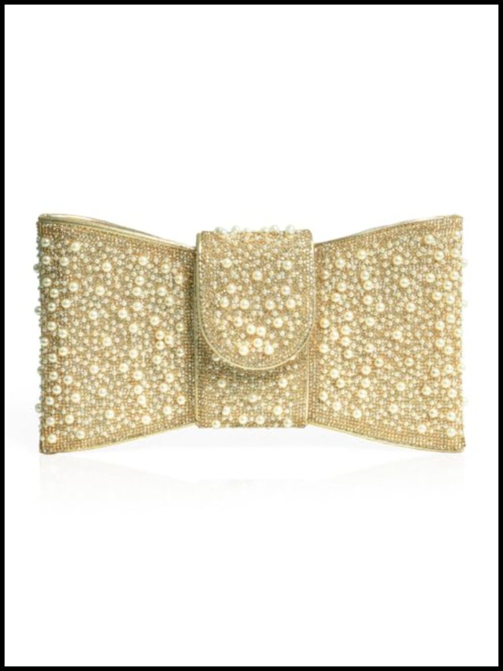 Pearl Rhinestone Bow Flip Clutch Vegan Leather Evening Bag Bridal Prom Crossbody
